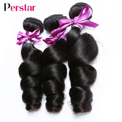 Perstar Brazilian Hair Loose Wave Bundles Human Hair Weave Bundles 1/3/4 PCS Human Hair Loose Wave Bundles Extensions 8-32 Inch