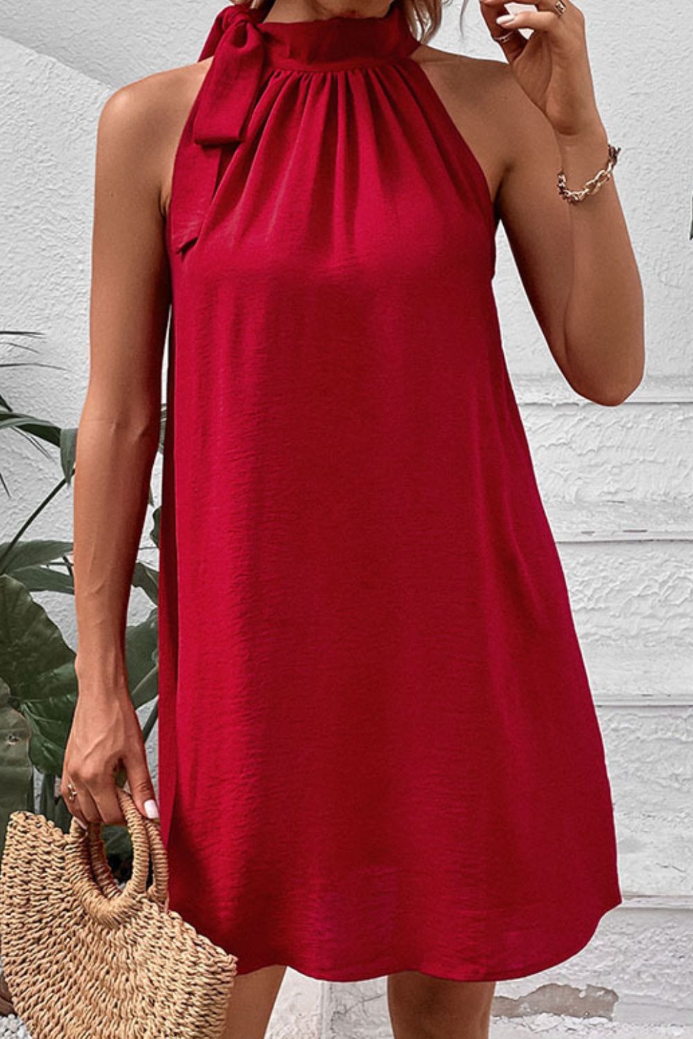 Tied Mock Neck Sleeveless Dress