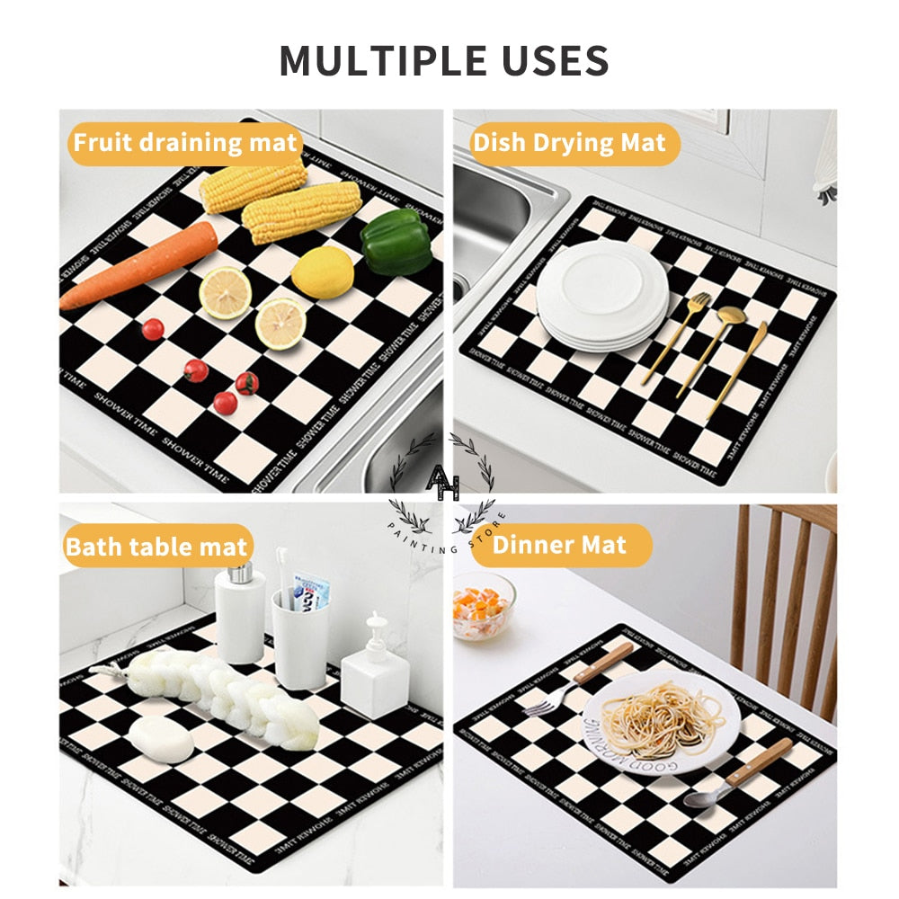 Retro Cafe Design Drain Pad Tableware Coffee Cup Placemat Kitchen Rugs Dish Drainer Absorbent Durable Napa Skin Bath Table Mat