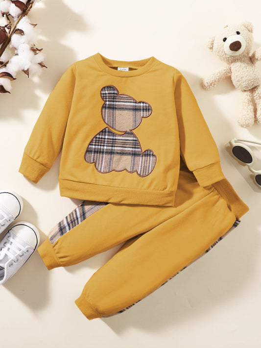 Plaid Bear Graphic Tee and Plaid Print Pants Kit