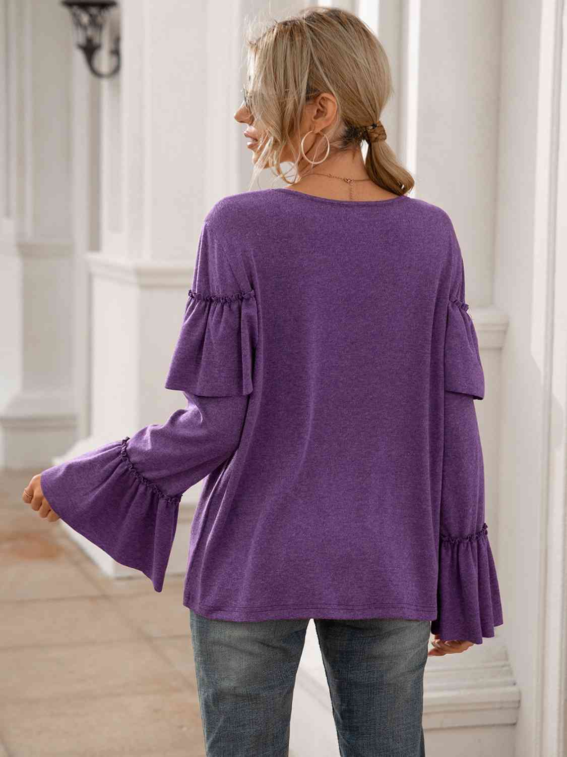 Round Neck Flare Sleeve Top