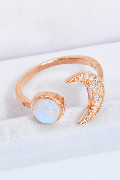 Natural Moonstone and Zircon Sun & Moon Open Ring