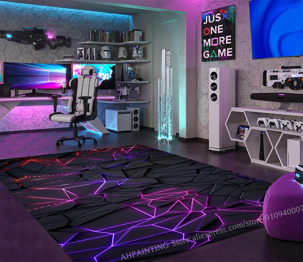 Rainbow Neon Swirl Area Rug Carpet Pink Purple Girls Bedroom Arcade Game Room on sale Decor