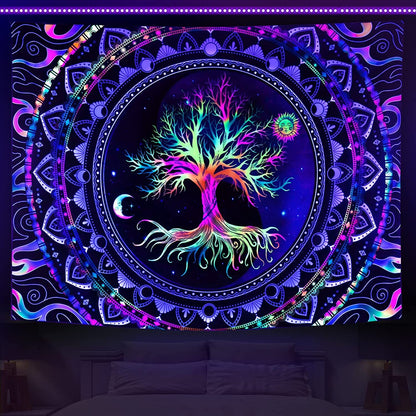 Black Light Tapestry Uv Reactive Psychedelic Skull Mushroom Wall Hanging Hippie Tapestry For Bedroom Home Decor Wall Decoration