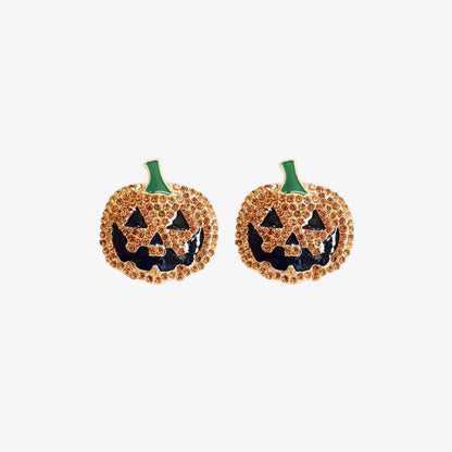 Demon Pumpkin Rhinestone Alloy Earrings