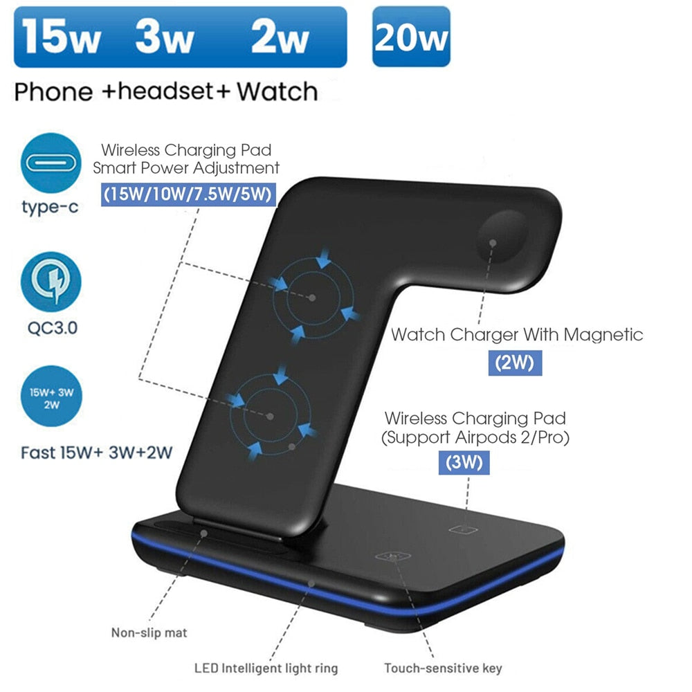 15W 3 in 1 Wireless Charger