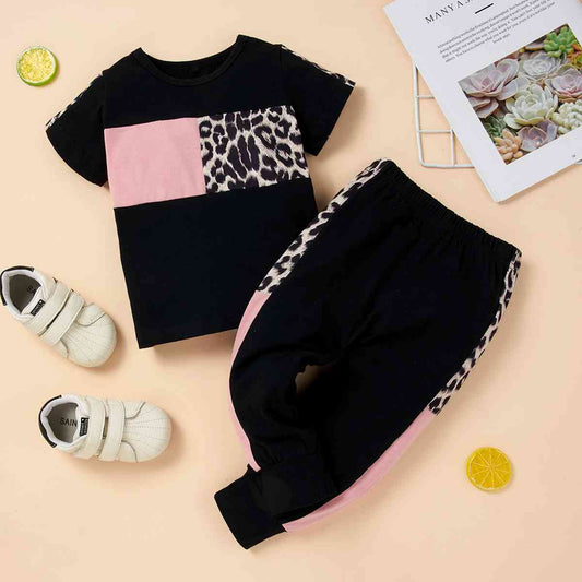 Leopard Color Block Top and Joggers Set