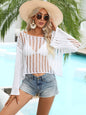 Openwork Boat Neck Long Sleeve Cover Up