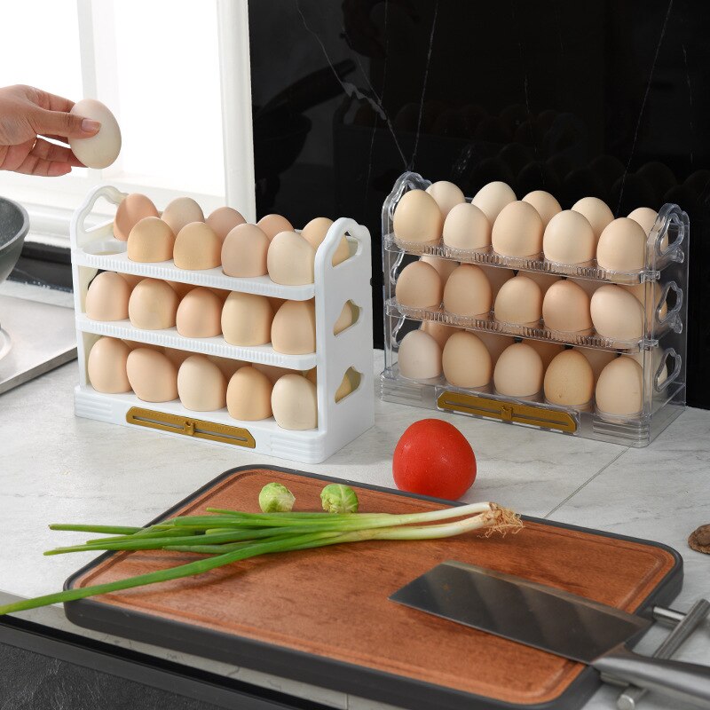 3-layer Egg Rack Egg Storage Box With Handle Refrigerator Egg Tray Overturned Kitchen Egg Storage Container Fresh-keeping Box