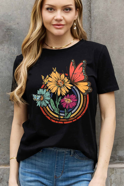 Simply Love Full Size Flower & Butterfly Graphic Cotton Tee