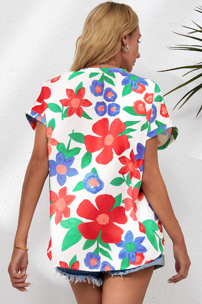 Floral V-Neck Short Sleeve Top