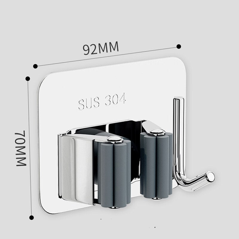 304 Stainless SteelWall Mounted Mop Broom Holder Adhesive Multi-Purpose Hooks Broom Hanger Kitchen Bathroom Accessorie Hook Rack