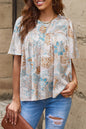 Printed Round Neck Short Sleeve Blouse