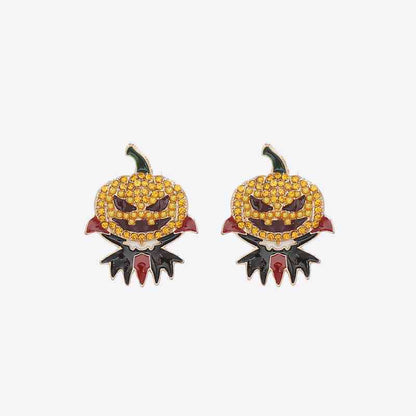 Demon Pumpkin Rhinestone Alloy Earrings