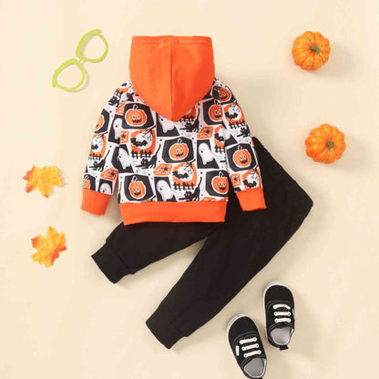 Printed Long Sleeve Hoodie and Pants Set