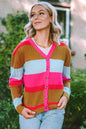 Striped V-Neck Button Up Cardigan