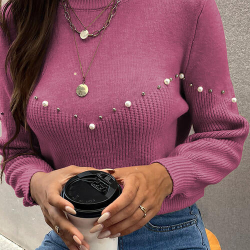 Pearl Detail Round Neck Sweater